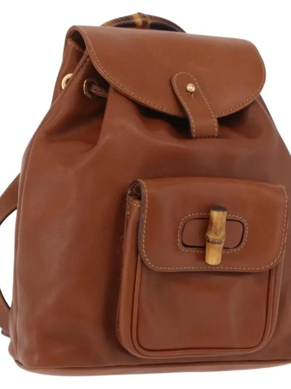 GUCCI Bamboo Backpack Leather Brown Gold 003 2058 0030 Auth ka4930